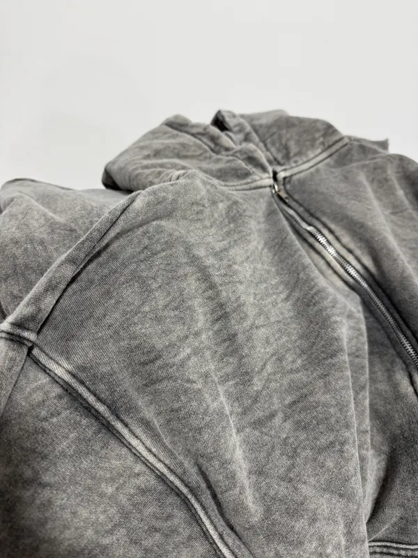 Campera con cierre de algodón lavado gris